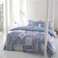 Catherine Lansfield Bedding Boho Patchwork Single Duvet Cover Set with Pillowcase Blue