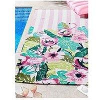 Sassy B Tropical Flamingo Stripe Cotton Beach Towel Pink, 76x160cm