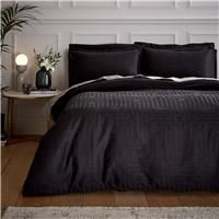 Bianca Fine Linens Bedding Satin Geo Jacquard Cotton King Duvet Cover Set with Pillowcases Black