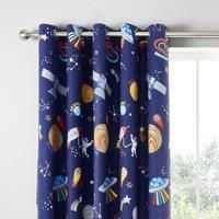 Catherine Lansfield Lost In Space 66x72 Inch Fully Reversible Two Curtain Panels Grey/Blue