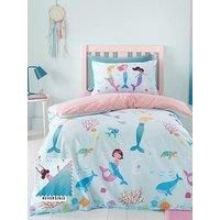 Catherine Lansfield Mermaid Reversible Double Duvet Cover Set with Pillowcases Blue