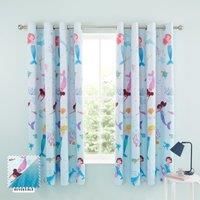 Catherine Lansfield Mermaid 66x72 Inch Fully Reversible Two Curtain Panels Blue/Pink