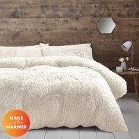 Catherine Lansfield Cuddly Deep Pile Faux Fur Double Duvet Cover Set with Pillowcases Cream