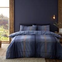 Catherine Lansfield Brushed Cotton Melrose Tweed Check Reversible Double Duvet Cover Set with Pillowcases Blue