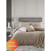 Catherine Lansfield Cosy Diamond Faux Fur Single Duvet Cover Set with Pillowcase Natural