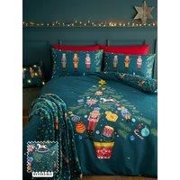 Catherine Lansfield Christmas Nutcracker Reversible King Duvet Cover Set with Pillowcases Green