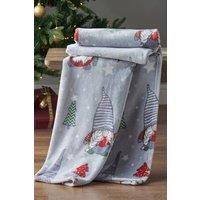 Catherine Lansfield Christmas Gnomes Fleece Cosy 130x170cm Blanket Throw Grey