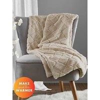 Catherine Lansfield Cosy Diamond Faux Fur 130x170cm Blanket Throw Natural