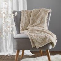 Catherine Lansfield Cosy Diamond Faux Fur 130x170cm Blanket Throw Natural