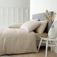 Catherine Lansfield Brushed Cotton Double Duvet Cover Set with Pillowcases Cream