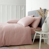 Catherine Lansfield Brushed Cotton Double Duvet Cover Set with Pillowcases Pink