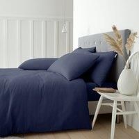 Catherine Lansfield Brushed Cotton King Duvet Cover Set with Pillowcases Navy Blue