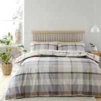 Catherine Lansfield Brushed Cotton Check Reversible Single Duvet Cover Set with Pillowcase Natural