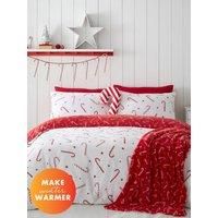 Catherine Lansfield Christmas Candy Cane Reversible Double Duvet Cover Set with Pillowcases Red/White