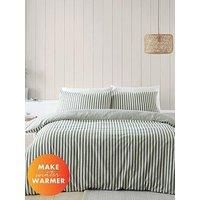 Catherine Lansfield Brushed Cotton Stripe Reversible Single Duvet Cover Set with Pillowcase Green