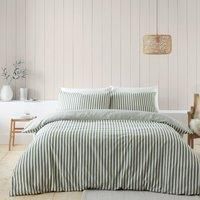 Catherine Lansfield Brushed Cotton Stripe Reversible Single Duvet Cover Set with Pillowcase Green