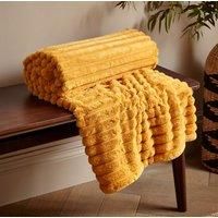 Catherine Lansfield Cosy Ribbed Faux Fur 130x170cm Blanket Throw Mustard