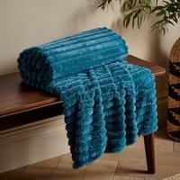 Catherine Lansfield Cosy Ribbed Faux Fur 130x170cm Blanket Throw Teal Green