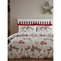 Catherine Lansfield Christmas Town Reversible Double Duvet Cover Set with Pillowcases Neutral