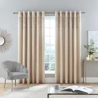 Catherine Lansfield Glitzy Sequin 66x54 Inch Lined Eyelet Curtains Two Panels Natural