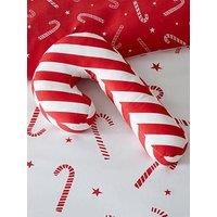 Catherine Lansfield Christmas Candy Cane Fleece Shaped Cushion Red White