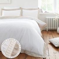 Bianca Oxford Lace Trim 100% Cotton 200TC Reversible Duvet Cover Bed Set Natural