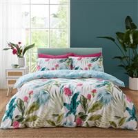 Catherine Lansfield Aruba Tropical Floral Reversible Single Duvet Cover Set with Pillowcase Green