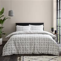 Catherine Lansfield Tufted Print Geo Reversible Double Duvet Cover Set with Pillowcases Natural