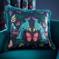 Catherine Lansfield Mya Tropical Floral Fringe 45x45cm Cushion Navy Blue