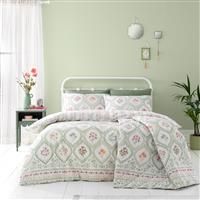 Catherine Lansfield Cameo Floral Reversible King Duvet Cover Set with Pillowcases Green
