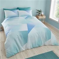 Catherine Lansfield Ombre Larsson Geo Reversible Double Duvet Cover Set with Pillowcases Blue Green