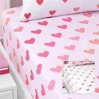Catherine Lansfield So Soft Hearts and Stripes Single Fitted Sheets Two Pack Pink White