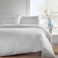 Catherine Lansfield 300 Thread Count Cotton Rich Woven Check King Duvet Cover Set with Pillowcases White