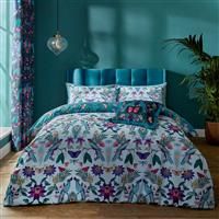 Catherine Lansfield Mya Tropical Floral Reversible Double Duvet Cover Set with Pillowcases Duck egg Blue
