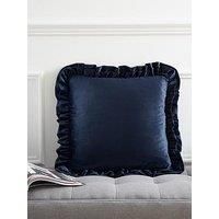 Catherine Lansfield So Soft Velvet Double Frill 45x45cm Cushion Navy Blue