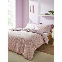 Sassy B Bedding Checkerboard Wave Reversible Double Duvet Cover Set with Pillowcases Pink