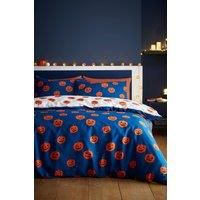 Catherine Lansfield Halloween Pumpkins Reversible King Duvet Cover Set with Pillowcases Navy Blue
