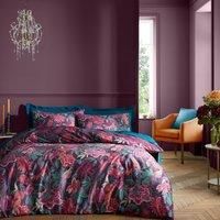 Catherine Lansfield Bridgerton Kate Floral Soft Velvet Double Duvet Cover Set with Pillowcases Plum