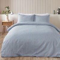 Catherine Lansfield Brushed Stripe Cotton Reversible Double Duvet Cover Set with Pillowcases Blue