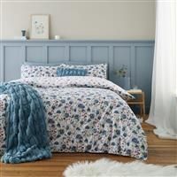 Bianca Brushed Cotton Ophelia Floral Reversible King Duvet Cover Set with Pillowcases Blue