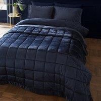 Catherine Lansfield Kingsley Matt Velvet Quilted Bedspread Navy