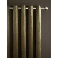 Catherine Lansfield Kingsley Matt Velvet 66x72 Inch Lined Eyelet Curtains Two Panels Olive Green