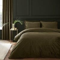 Catherine Lansfield Kingsley Soft Matt Velvet King Duvet Cover Set with Pillowcases, Olive Green