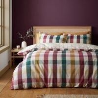 Catherine Lansfield Autumn Check Reversible King Duvet Cover Set with Pillowcases Natural Plum
