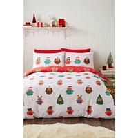 Catherine Lansfield Christmas Party Robins Duvet Set- Single - White/Red