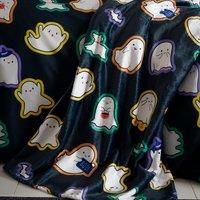 Catherine Lansfield Halloween Ghosts Cosy Fleece 130x170cm Blanket Throw Black