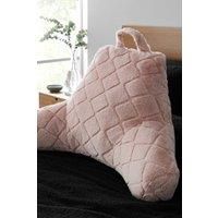 Catherine Lansfield Cosy Diamond Faux Fur High Back Cuddle Cushion Back Rest Blush Pink