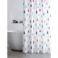 Catherine Lansfield Christmas Tree 180x180cm Shower Curtain White