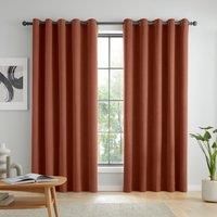 Catherine Lansfield Wilson Velvet Blackout Thermal 90x90 Inch Eyelet Curtains Two Panels Terracotta