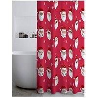 Catherine Lansfield Christmas Santa Spec-Tacular Shower Curtain, 180x180 cm, Red